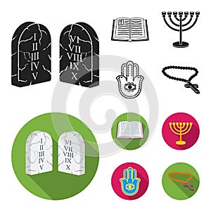 Bible, menorah, hamsa, orthodox cross.Religion set collection icons in black, flat style vector symbol stock