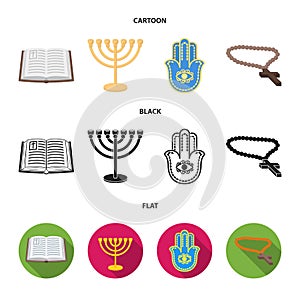 Bible, menorah, hamsa, orthodox cross.Religion set collection icons in cartoon,black,flat style vector symbol stock