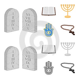 Bible, menorah, hamsa, orthodox cross.Religion set collection icons in cartoon,monochrome style vector symbol stock