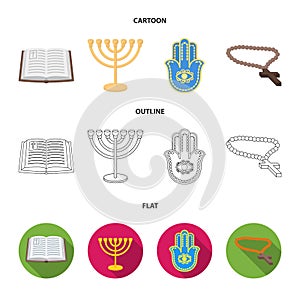 Bible, menorah, hamsa, orthodox cross.Religion set collection icons in cartoon,outline,flat style vector symbol stock