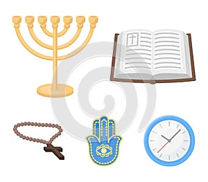 Bible, menorah, hamsa, orthodox cross.Religion set collection icons in cartoon style vector symbol stock illustration