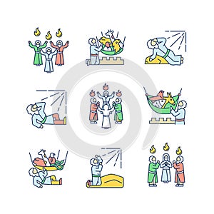 Bible narratives RGB color icons set