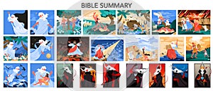 Bible narratives and seven deadly sins set. Adam and Eve, Noeh