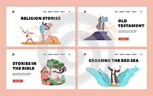 Bible Narratives and Stories Landing Page Template Set. Compositions With Legendary Characters Scenes of Eva and Snake