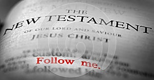 Bible New Testament Christian Gospel with the verse Follow Me in Red