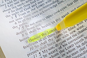 Bible passage with `Honour the Lord` highlighted