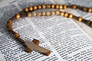 Bible with rosaries-beads crucifix