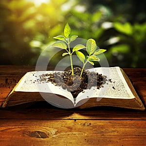 Bible with seedlings
