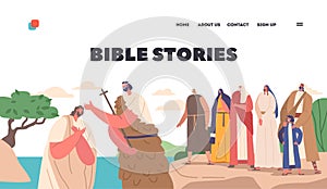 Bible Stories Landing Page Template. John The Baptist Baptizing Jesus In Jordan River Biblical Scene Vector Illustration