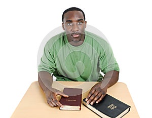 Bible studies student with bibles