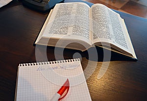 Bible study with notepad - christian concept