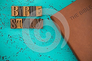 Bible Study Spelled in Wooden Type Set Block Letters