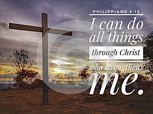 I can do all things through Christ who strengthens me with sunset background design for Christianity.