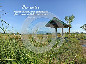 Bible verse quot - Remember rejoice always, pray continually, give thanks in al circumstances. 1 Thes 5:16-`8