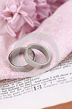 Bible and wedding rings