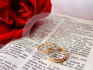 Bible and wedding rings