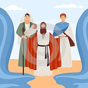 Biblical exodus israelites of Egypt of Old Testament, flat vector illustration.