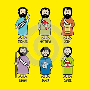 Biblical illustration. Jesus Christ. Jesus is in different clothesBiblical illustration. The apostles of Jesus Christ.