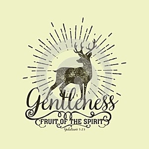 Biblical illustration. Christian lettering. Fruit of the spirit - gentleness. Galatians 5:23.