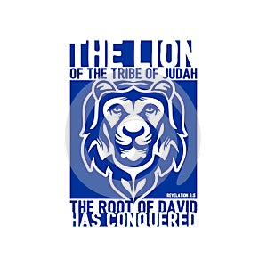 Biblical illustration. Christian lettering. The lion of the tribe of Judah. Revelation 5:5.