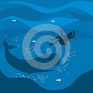 Biblical illustration. Jonah in the sea abyss, the whale swallowed it