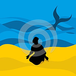 Biblical illustration. Kit threw Jonah onto the land