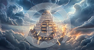 A biblical illustration of the Tower of Babel photo