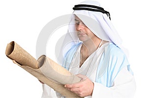 Biblical man reading scroll photo