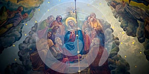Biblical paintings in the temple. Bukovina in Ukraine