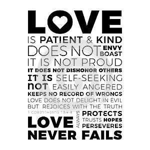 Biblical phrase from 1 corinthians 13:8, love never fails