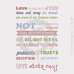 Biblical phrase from 1 corinthians 13:8, love never fails