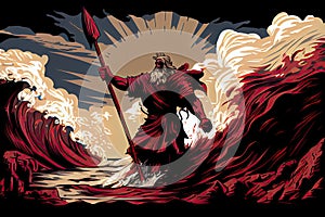 Biblical and religion vector illustration series, Moses held out his staff and the Red Sea was parted by God