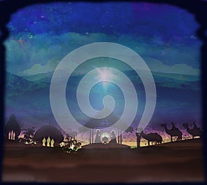 Biblical scene - birth of Jesus in Bethlehem.