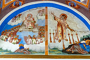 Biblical scenes in murals Sokolinsky monastery in Bulgaria