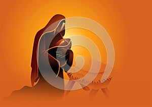 Biblical vector illustration series, Mary holding baby Jesus