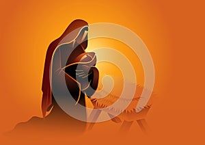 Biblical vector illustration series, Mary holding baby Jesus photo