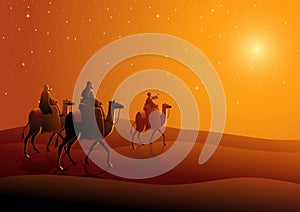 Three wise men, journey to Bethlehem