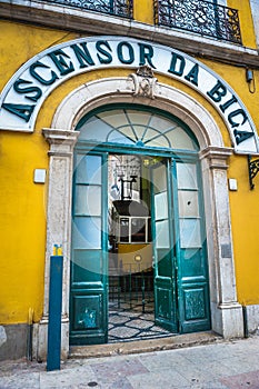 Bica Funicular entrance with Ascensor da Bica sign, Lisbon, Port photo