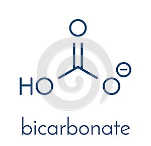 Bicarbonate anion, chemical structure. Common salts include sodium bicarbonate baking soda and ammonium bicarbonate. Skeletal.