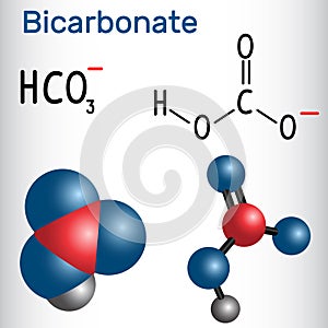 Bicarbonate anion HCO3 - structural chemical formula and mol photo