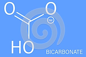 Bicarbonate anion molecule skeletal formula, chemical structure.