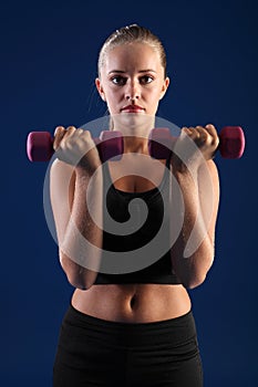 Bicep curl anaerobic exercise young fitness woman