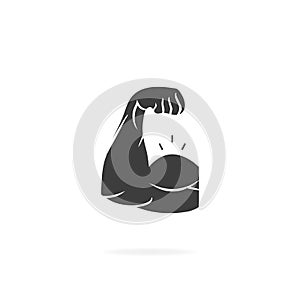 Biceps icon. Muscle biceps with shadow. Arm icon on isolated white background. Vector