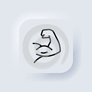 Biceps icon. Strong arm. Muscular bodybuilder pose. Elements for mobile concepts and web apps. Neumorphic UI UX white user