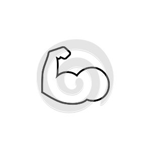 Biceps muscle icon. Bodybuilder strong arm sign. Weightlifting fitness symbol. Linear outline icon on white background