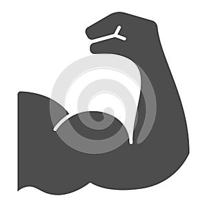 Biceps solid icon, gym workout concept, bicep sign on white background, sportsman arm icon in glyph style for mobile