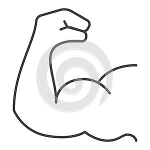 Biceps thin line icon, gym workout concept, bicep sign on white background, sportsman arm icon in outline style for