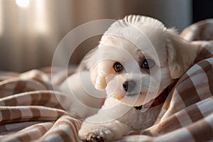 Bichon Frise, Adorable Close-Up Portrait of a Charming Dog with Irresistible Fluffy White Fur, Expressive Eyes, and Playful