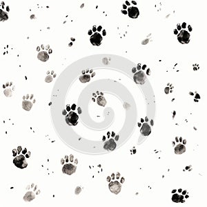 Bichon Frise Paw Prints: Sumi-e Style Drawing On White Background