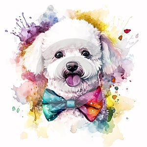 Bichon Frise Puppy and Owner Pose for Stock Photo with Pastel Headband Bandana and Glasses AI Generated